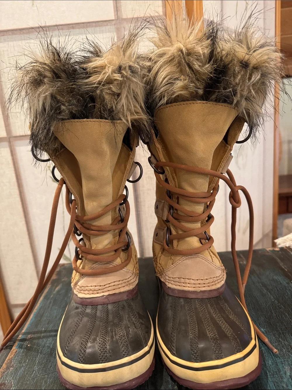 Sorel Women's Tan and Brown Faux-Fur Waterproof Winter Boots S6